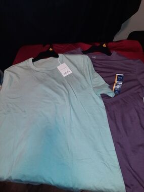 Men's Crew Neck Tee - Mint Green Free Assembly Purple George 2 T-shirt Bundle L